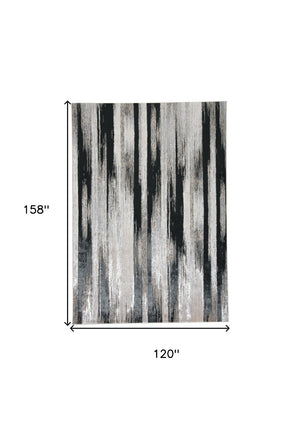 HomeRoots 4' Abstract Power Loomed Area Rug in Black, Silver, and Gray - Modern, Durable Design for Any Space 10' X 13' 511560