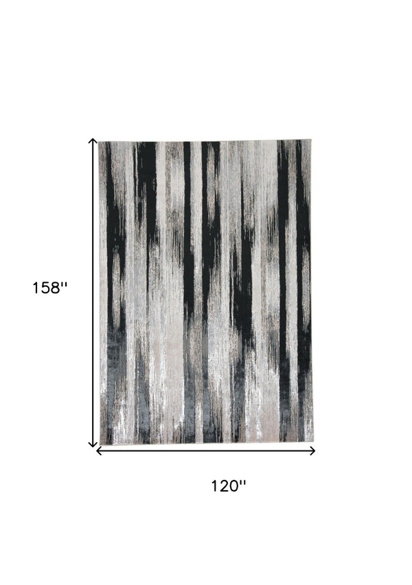 HomeRoots 4' Abstract Power Loomed Area Rug in Black, Silver, and Gray - Modern, Durable Design for Any Space 10' X 13' 511560