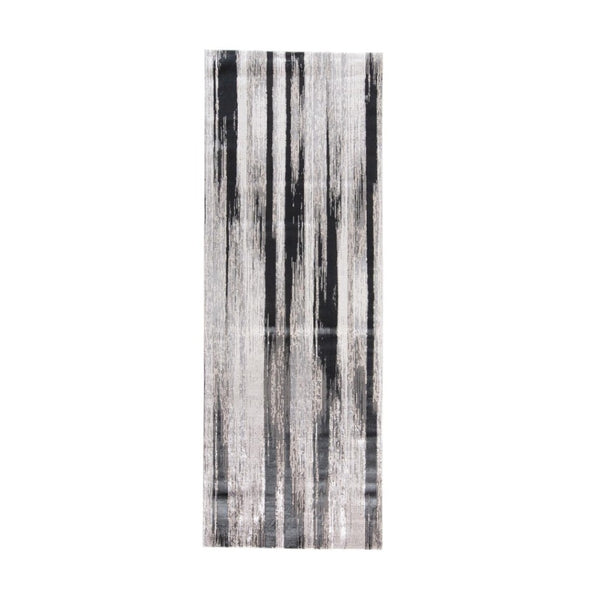 HomeRoots 4' Abstract Power Loomed Area Rug in Black, Silver, and Gray - Modern, Durable Design for Any Space 8' Runner 511561