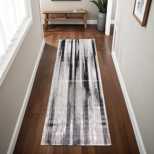 HomeRoots 4' Abstract Power Loomed Area Rug in Black, Silver, and Gray - Modern, Durable Design for Any Space 8' Runner 511561