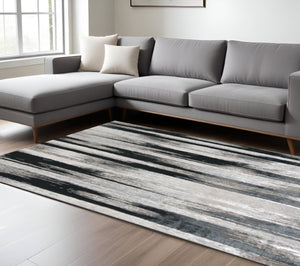 HomeRoots 4' Abstract Power Loomed Area Rug in Black, Silver, and Gray - Modern, Durable Design for Any Space 12' X 15' 511562