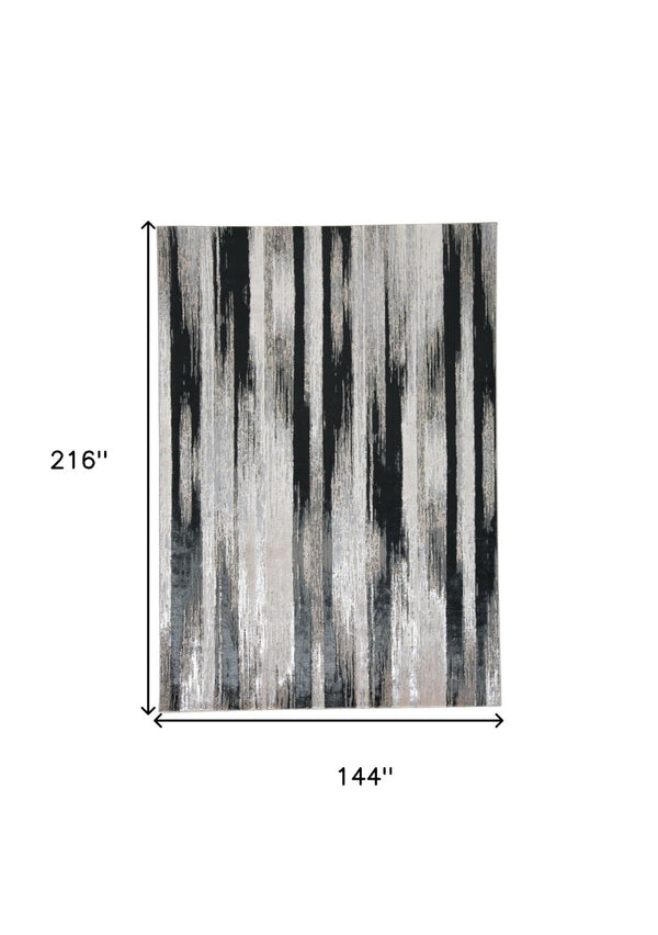 HomeRoots 4' Abstract Power Loomed Area Rug in Black, Silver, and Gray - Modern, Durable Design for Any Space 12' X 18' 511563