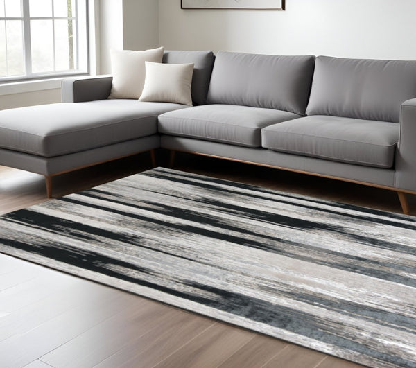 HomeRoots 4' Abstract Power Loomed Area Rug in Black, Silver, and Gray - Modern, Durable Design for Any Space 12' X 18' 511563