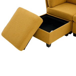 English Elm UNITED Modular 6-Seat Sectional Sofa with Removable Ottoman, Storage Compartments, Convertible Comfort Mustard yellow W1568S00247