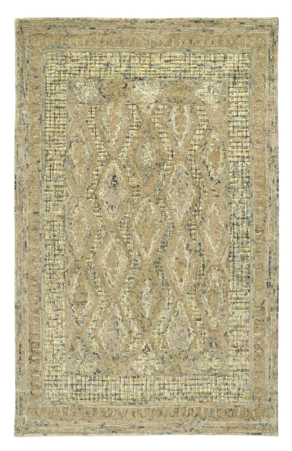 HomeRoots 8' Hand-Tufted Wool Rug in Tan, Blue & Gray - Elegant Oriental Design for High-Traffic Areas 8' Runner 511576