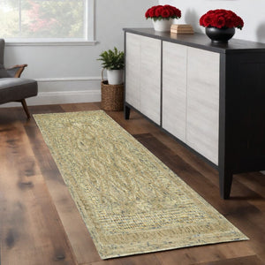 HomeRoots 8' Hand-Tufted Wool Rug in Tan, Blue & Gray - Elegant Oriental Design for High-Traffic Areas 8' Runner 511576