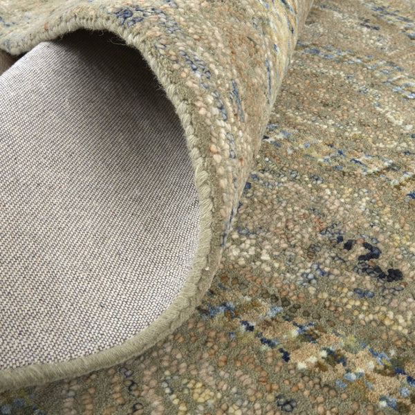 HomeRoots 8' Hand-Tufted Wool Rug in Tan, Blue & Gray - Elegant Oriental Design for High-Traffic Areas 8' Runner 511576