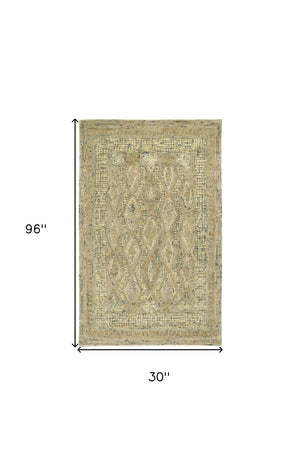 HomeRoots 8' Hand-Tufted Wool Rug in Tan, Blue & Gray - Elegant Oriental Design for High-Traffic Areas 8' Runner 511576