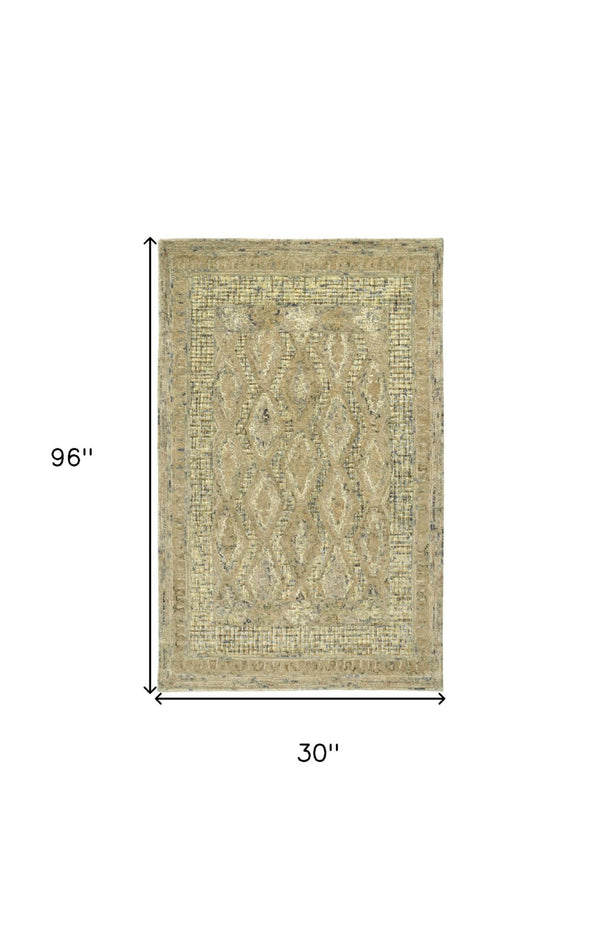 HomeRoots 8' Hand-Tufted Wool Rug in Tan, Blue & Gray - Elegant Oriental Design for High-Traffic Areas 8' Runner 511576