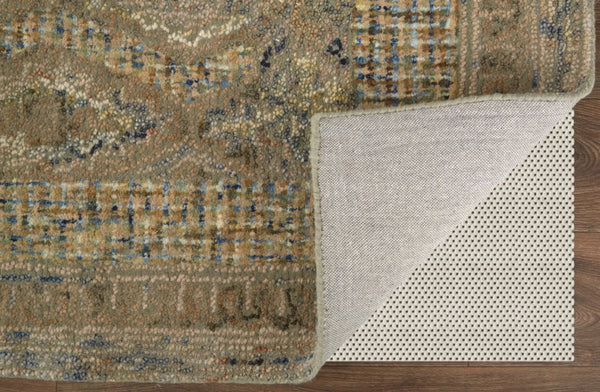 HomeRoots 8' Hand-Tufted Wool Rug in Tan, Blue & Gray - Elegant Oriental Design for High-Traffic Areas 8' Runner 511576