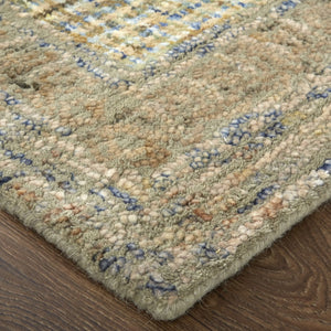 HomeRoots 8' Hand-Tufted Wool Rug in Tan, Blue & Gray - Elegant Oriental Design for High-Traffic Areas 8' Runner 511576