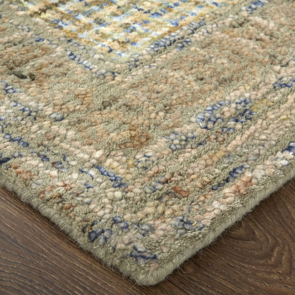 HomeRoots 8' Hand-Tufted Wool Rug in Tan, Blue & Gray - Elegant Oriental Design for High-Traffic Areas 8' Runner 511576