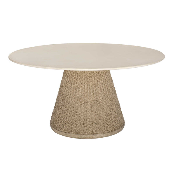 Uttermost Cardoso Round Concrete Top Wicker Pedestal Dining Table for Indoor Outdoor Use