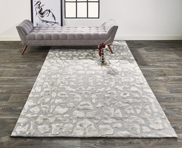 HomeRoots 5' Gray and Silver Abstract Handmade Area Rug - Contemporary Soft Texture for Any Room Decor 10' X 13' 511581