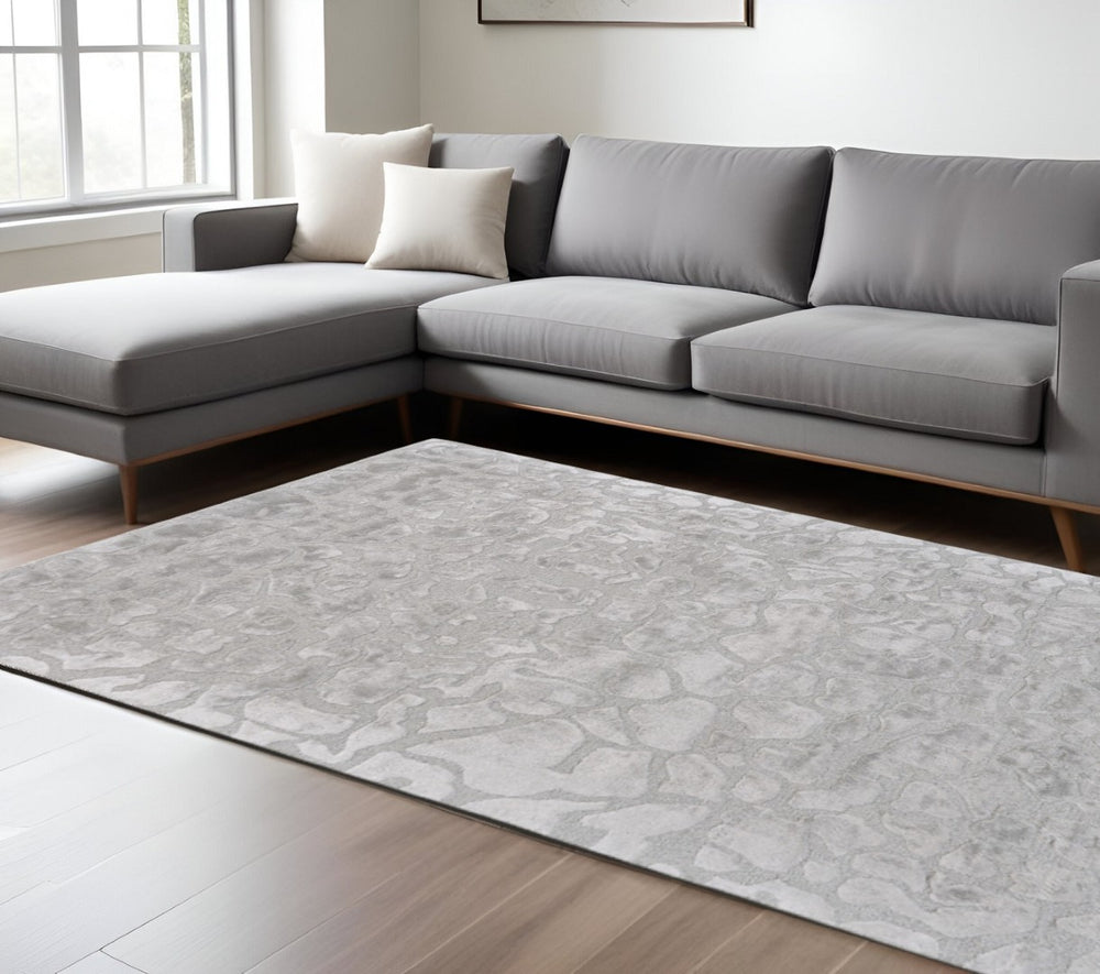 HomeRoots 5' Gray and Silver Abstract Handmade Area Rug - Contemporary Soft Texture for Any Room Decor 10' X 13' 511581