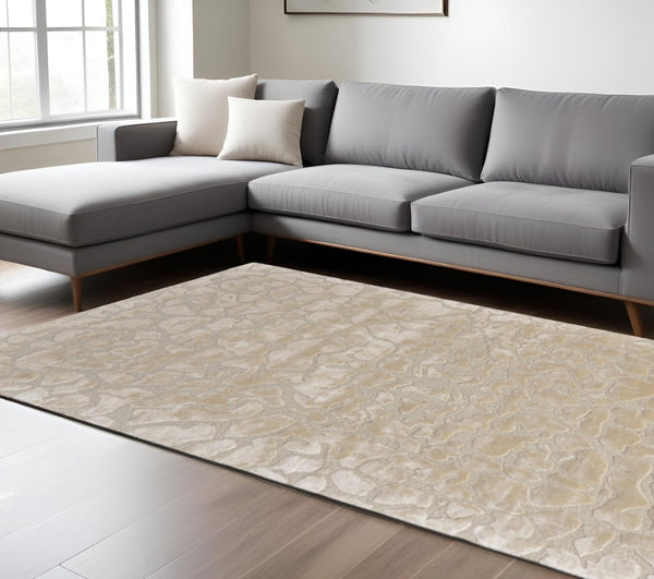 HomeRoots 5' Gray and Silver Abstract Handmade Area Rug - Contemporary Soft Texture for Any Room Decor 8' X 11' 511585