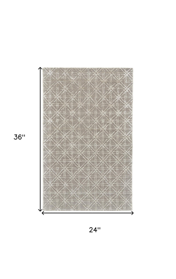 Homeroots 2' X 3' Taupe And Ivory Wool Abstract Hand Tufted Area Rug Taupe,Ivory,Tan Wool 511592