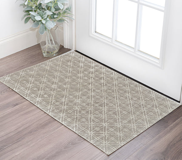 Homeroots 2' X 3' Taupe And Ivory Wool Abstract Hand Tufted Area Rug Taupe,Ivory,Tan Wool 511592