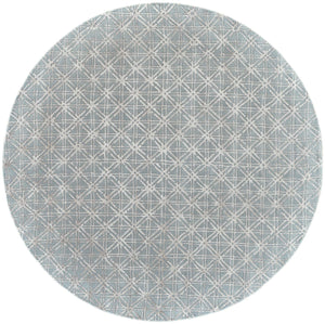 Homeroots 10' Blue Silver And Gray Round Wool Abstract Tufted Handmade Area Rug Blue,Silver,Gray Wool 511597