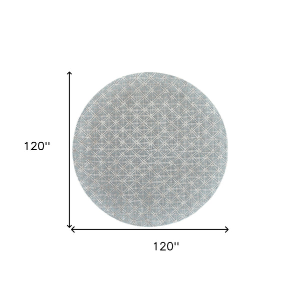 Homeroots 10' Blue Silver And Gray Round Wool Abstract Tufted Handmade Area Rug Blue,Silver,Gray Wool 511597