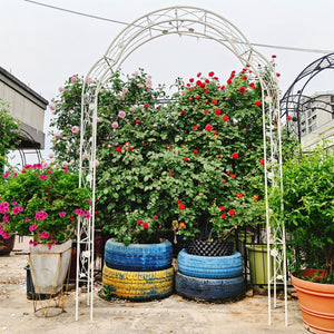English Elm Metal Gothic Arch Garden Arbor Powder Coated Steel Trellis for Climbing Roses Cream White W158681140
