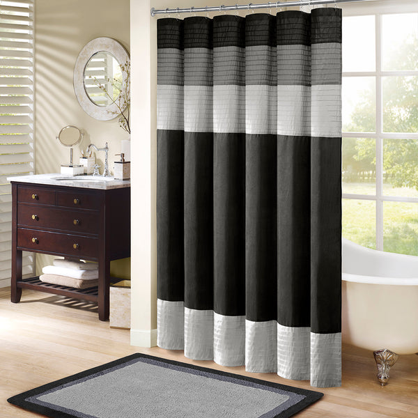 JLA Home Madison Park - Faux Silk Dupioni Shower Curtain with Pintuck Panels, Machine Washable, Hotel-Quality Sheen and Drapes MP70-246