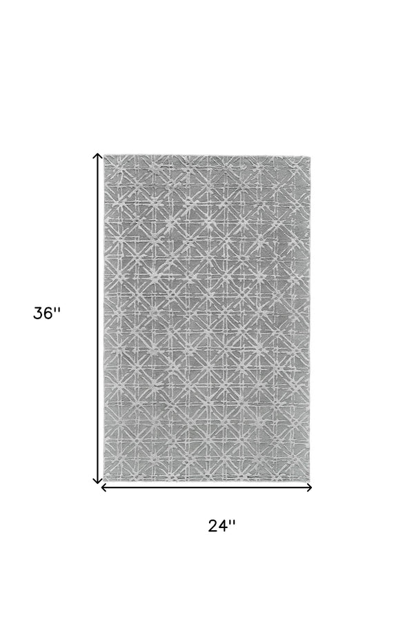 Homeroots 2' X 3' Gray And Silver Wool Abstract Tufted Handmade Area Rug Gray,Silver Wool 511604