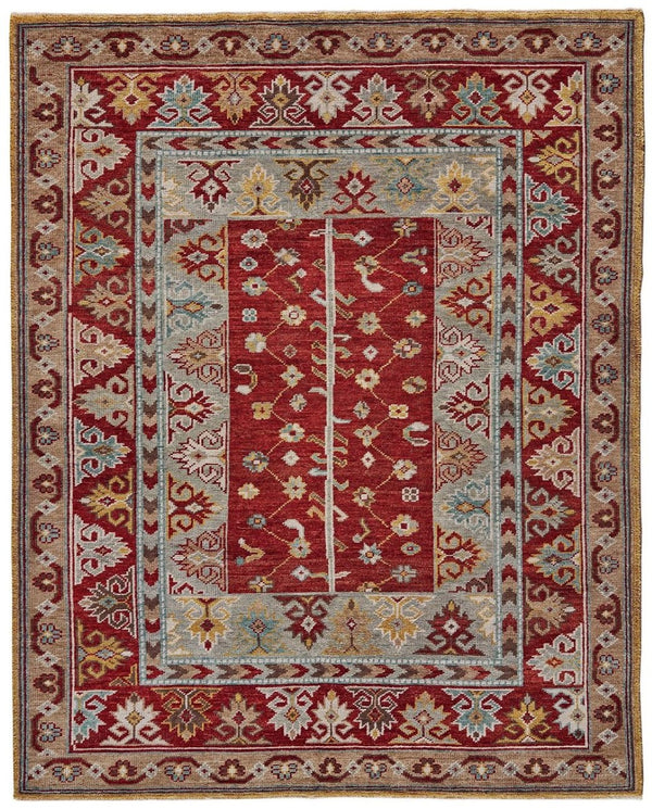 HomeRoots 5' Hand-Knotted Wool Floral Area Rug - Distressed Vintage Design, Stain-Resistant, Perfect for Any Room 5' X 8' 511605