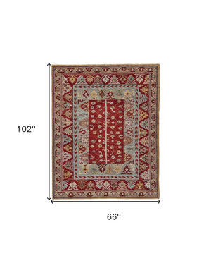 HomeRoots 5' Hand-Knotted Wool Floral Area Rug - Distressed Vintage Design, Stain-Resistant, Perfect for Any Room 5' X 8' 511605