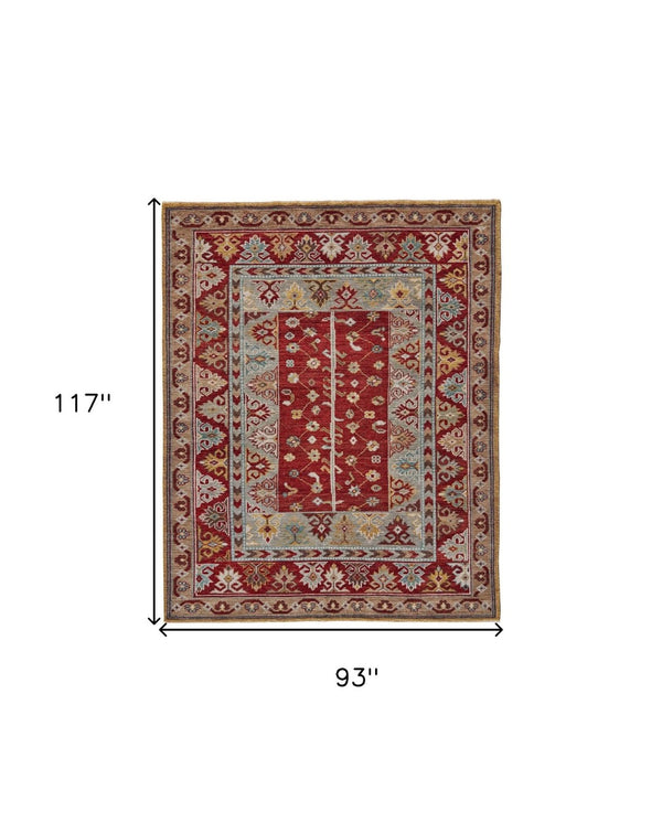 HomeRoots 5' Hand-Knotted Wool Floral Area Rug - Distressed Vintage Design, Stain-Resistant, Perfect for Any Room 8' X 10' 511606