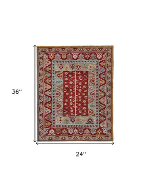 HomeRoots 5' Hand-Knotted Wool Floral Area Rug - Distressed Vintage Design, Stain-Resistant, Perfect for Any Room 2' X 3' 511608