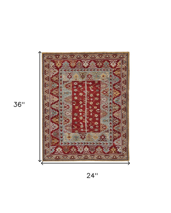 HomeRoots 5' Hand-Knotted Wool Floral Area Rug - Distressed Vintage Design, Stain-Resistant, Perfect for Any Room 2' X 3' 511608