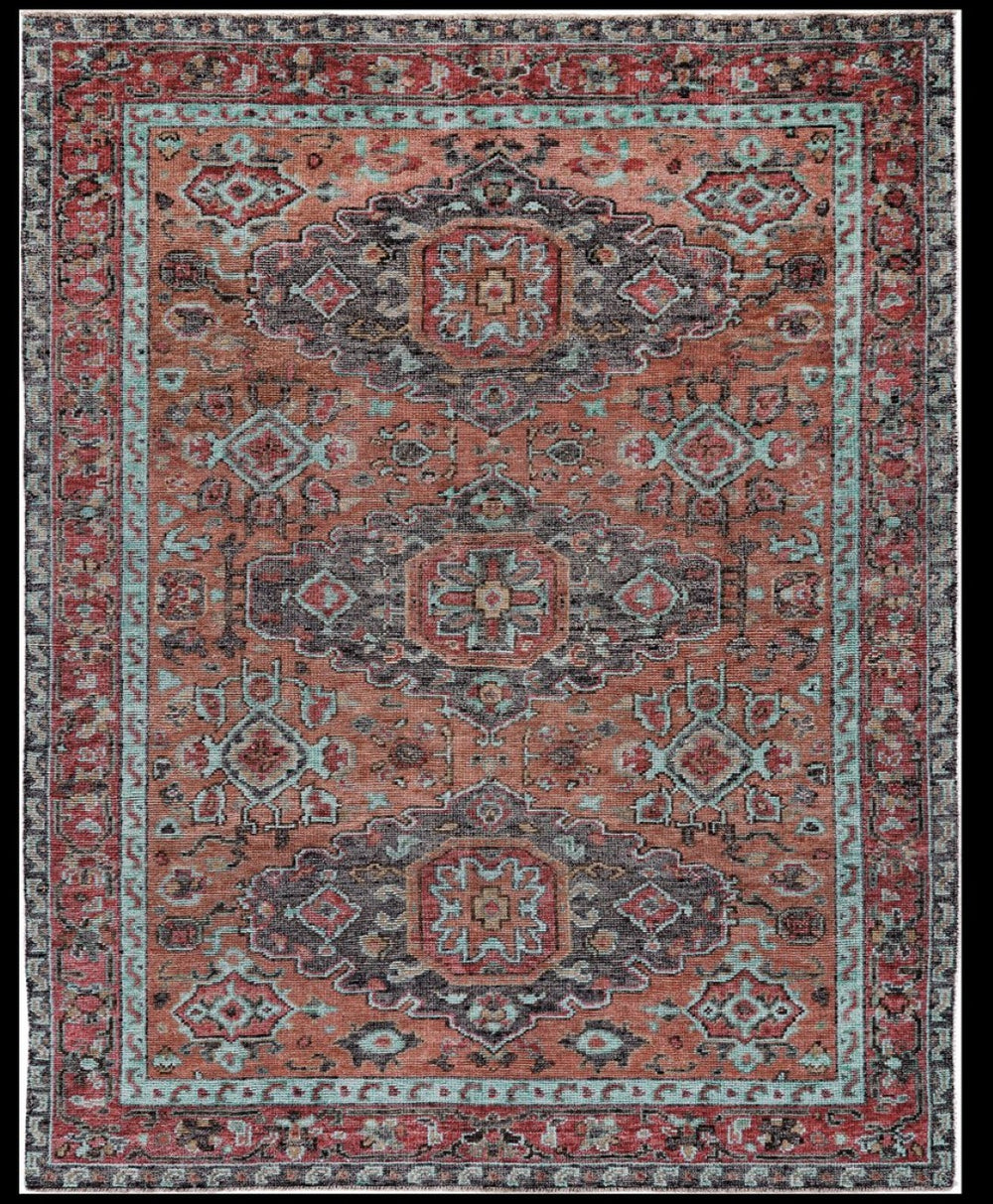 HomeRoots 5' Hand-Knotted Wool Floral Area Rug in Red, Orange, and Blue - Durable, Vintage Charm for Homes 2' X 3' 511615