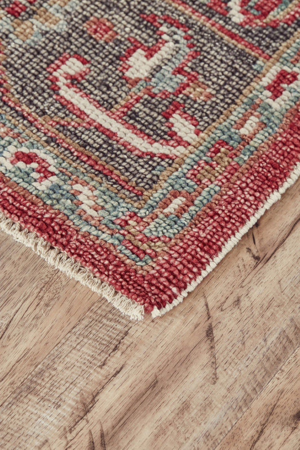 HomeRoots 5' Hand-Knotted Wool Floral Area Rug with Distressed Design, Stain-Resistant & Timeless Fringe Finish 5' X 8' 511617