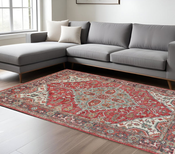 HomeRoots 5' Hand-Knotted Wool Floral Area Rug with Distressed Design, Stain-Resistant & Timeless Fringe Finish 5' X 8' 511617