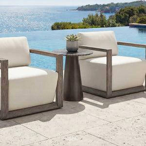 Uttermost Midsummer Travertine Stone Top Accent Table with Antique Bronze Base