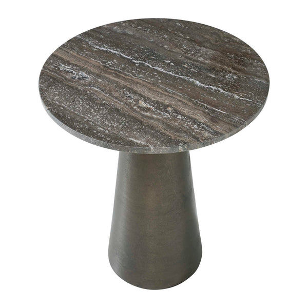 Uttermost Midsummer Travertine Stone Top Accent Table with Antique Bronze Base