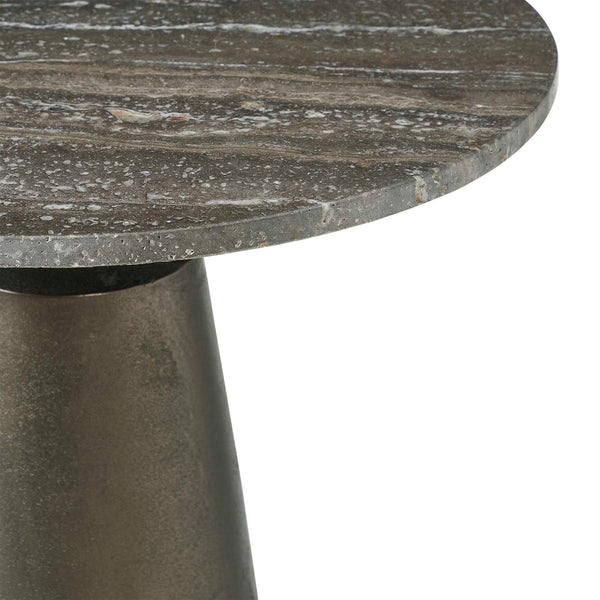 Uttermost Midsummer Travertine Stone Top Accent Table with Antique Bronze Base