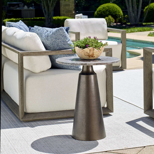Uttermost Midsummer Travertine Stone Top Accent Table with Antique Bronze Base