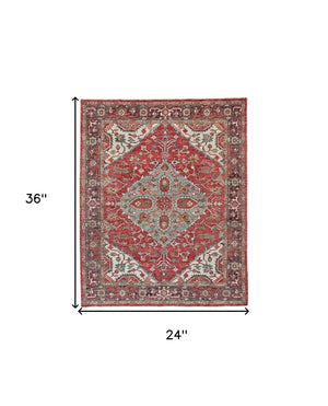 HomeRoots 5' Hand-Knotted Wool Floral Area Rug with Distressed Design, Stain-Resistant & Timeless Fringe Finish 2' X 3' 511621
