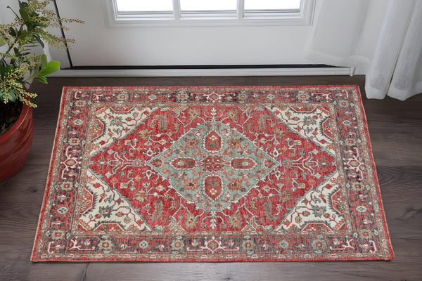 HomeRoots 5' Hand-Knotted Wool Floral Area Rug with Distressed Design, Stain-Resistant & Timeless Fringe Finish 2' X 3' 511621