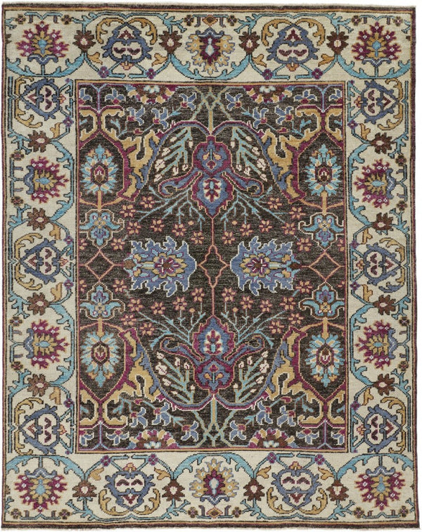 HomeRoots 2' Hand-Knotted Wool Area Rug in Ivory and Blue Floral Design - Distressed with Fringed Edges 2' X 3' 511635