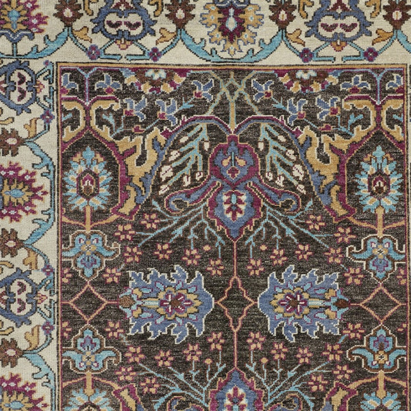 HomeRoots 2' Hand-Knotted Wool Area Rug in Ivory and Blue Floral Design - Distressed with Fringed Edges 2' X 3' 511635