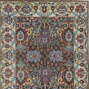 HomeRoots 2' Hand-Knotted Wool Area Rug in Ivory and Blue Floral Design - Distressed with Fringed Edges 2' X 3' 511635