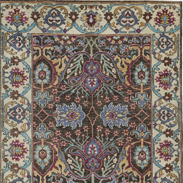 HomeRoots 2' Hand-Knotted Wool Area Rug in Ivory and Blue Floral Design - Distressed with Fringed Edges 2' X 3' 511635