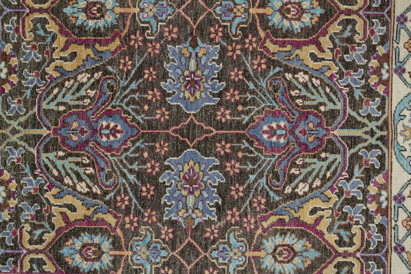 HomeRoots 2' Hand-Knotted Wool Area Rug in Ivory and Blue Floral Design - Distressed with Fringed Edges 2' X 3' 511635