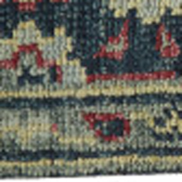 Homeroots 5' X 8' Blue Green And Red Wool Floral Hand Knotted Distressed Stain Resistant Area Rug With Fringe  Wool 511637