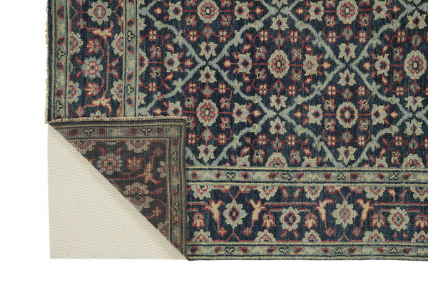 Homeroots 5' X 8' Blue Green And Red Wool Floral Hand Knotted Distressed Stain Resistant Area Rug With Fringe  Wool 511637