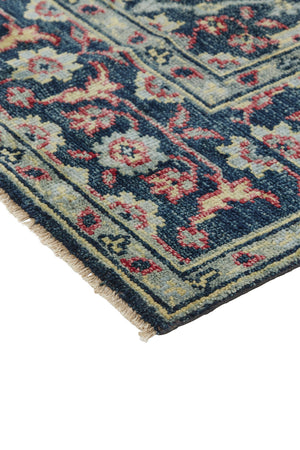 Homeroots 5' X 8' Blue Green And Red Wool Floral Hand Knotted Distressed Stain Resistant Area Rug With Fringe  Wool 511637