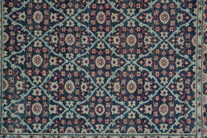 Homeroots 5' X 8' Blue Green And Red Wool Floral Hand Knotted Distressed Stain Resistant Area Rug With Fringe  Wool 511637